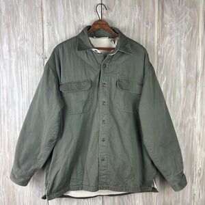 Authentic Cheenos Fleece Lined Shacket Shirt Jacket Size L Green VTG Canvas Work